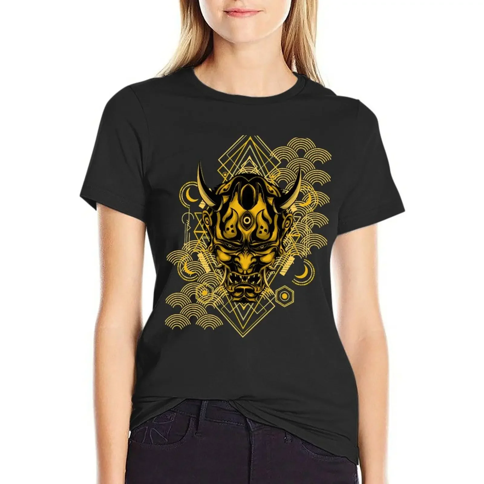 golden oni samurai hannya mask demon japan T-Shirt shirts graphic tees Aesthetic clothing rock and roll t shirts for Women