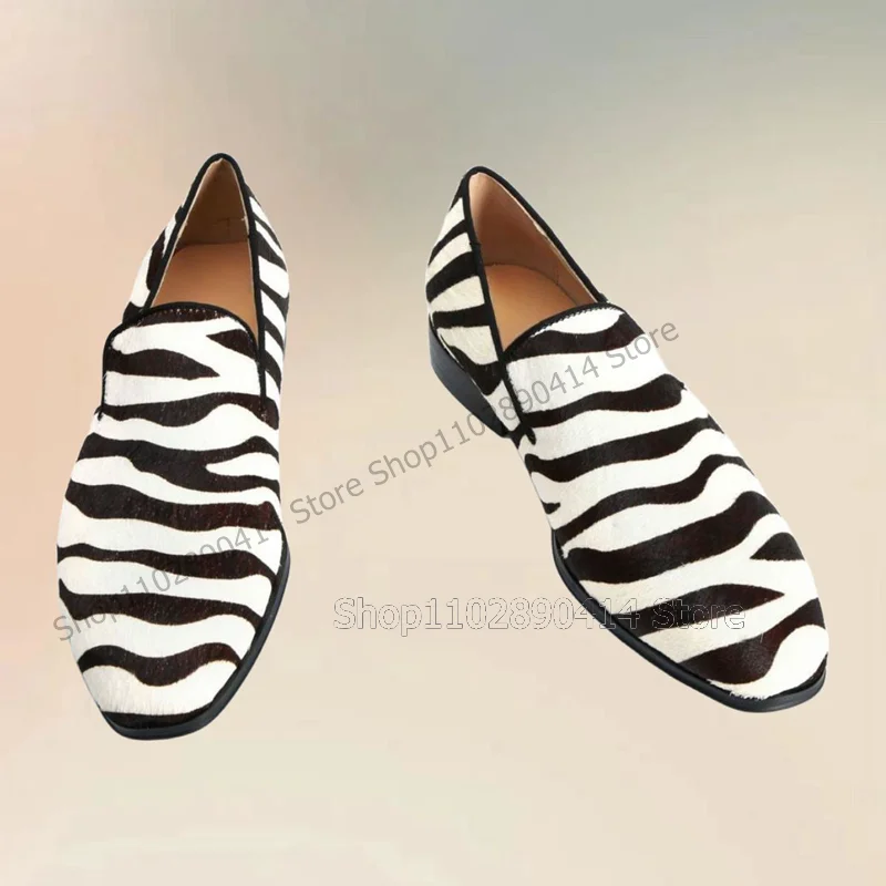 Black White Zebra Print Low Top Men Loafers Fashion Slip On Men Shoes Luxurious Handmade Party Feast Banquet Men Casual Shoes