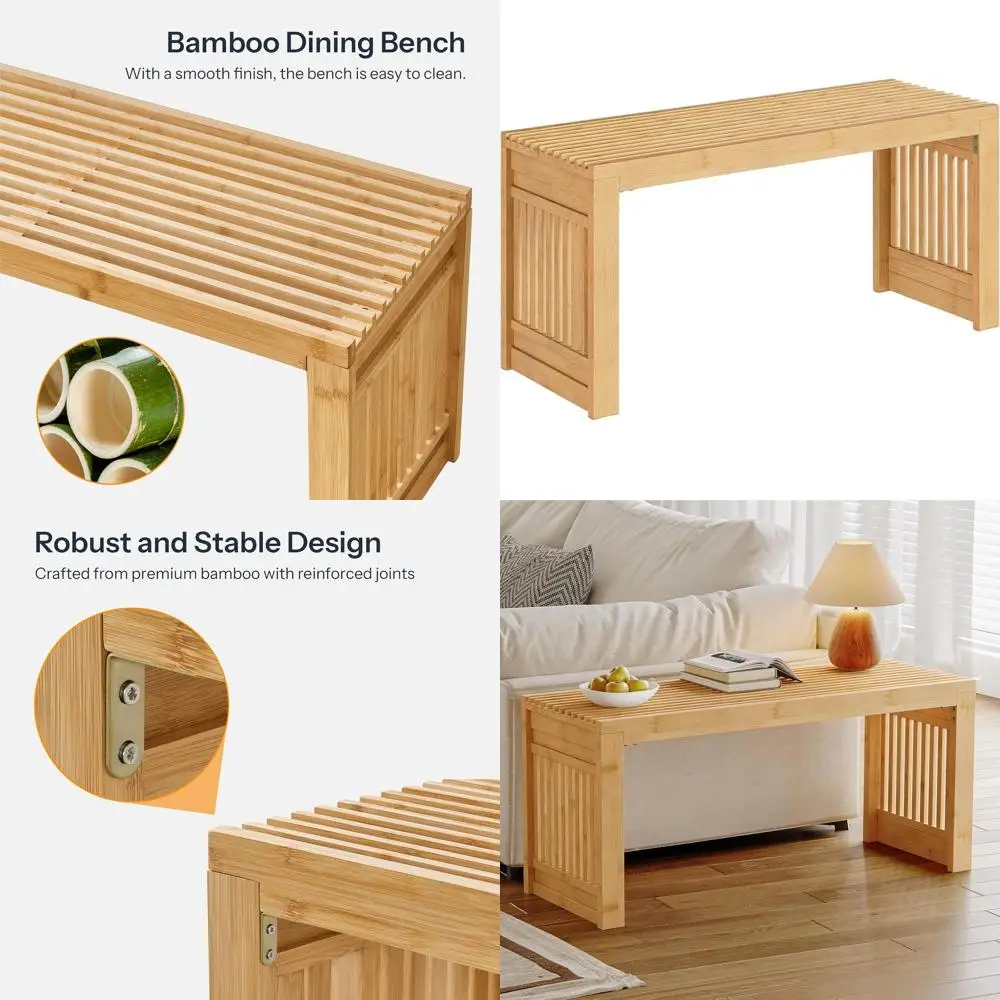 

35 Solid Bamboo Farmhouse Dining Bench, Natural Style for Kitchen, Living Spaces YL16CD01