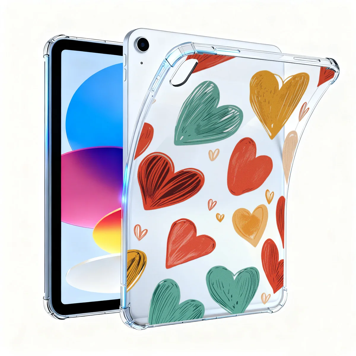 Colorful Heart Transparent For iPad Pro 11 2024 2018 2022 Air 4 10.9 Inch 13 2025 Silicone For iPad 5 6 Mini 6 5 2 3 Tablet Case