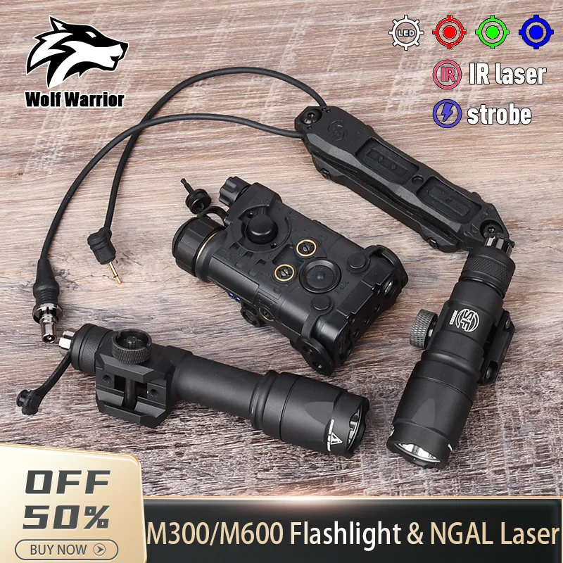 Tactical NGAL Red Green Blue Laser Sight Flash LED SF Flashlight M300 M600 Outdoor Hunting Flashlight 20mm Track