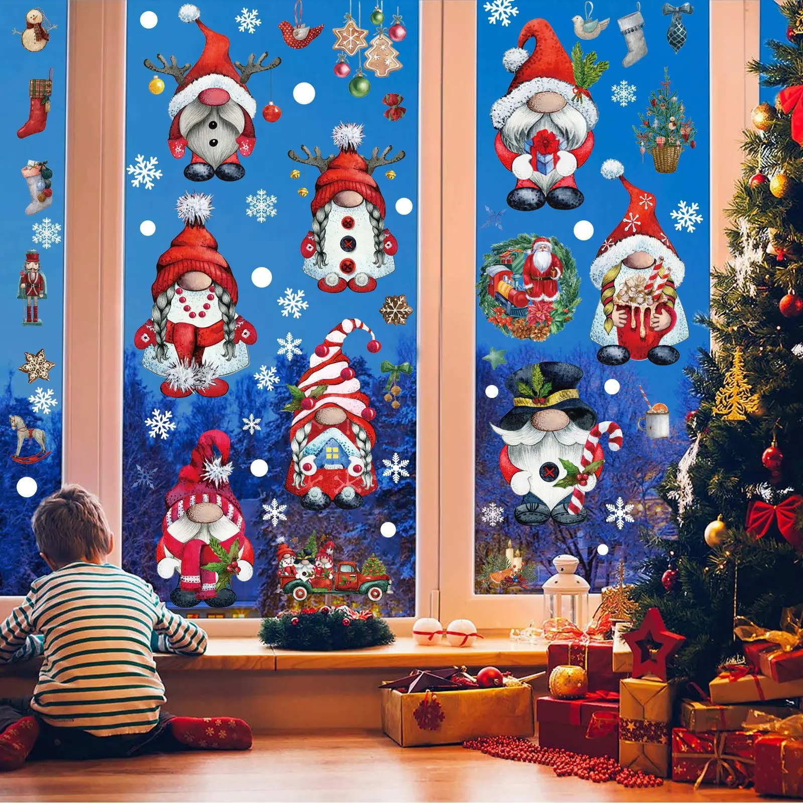 2024 Christmas dwarf static window bedroom living room glass sticker scene layout Santa Claus wall sticker decoration 9 sets