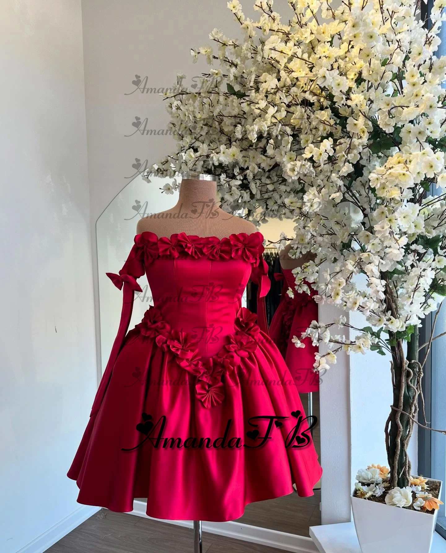 أماندا الساحرة ثلاثية الأبعاد الزهور كوكتيل فستان العودة للوطن سكوب الرقبة الطية ألف خط الساتان حفل Vestidos De Festa مخصص