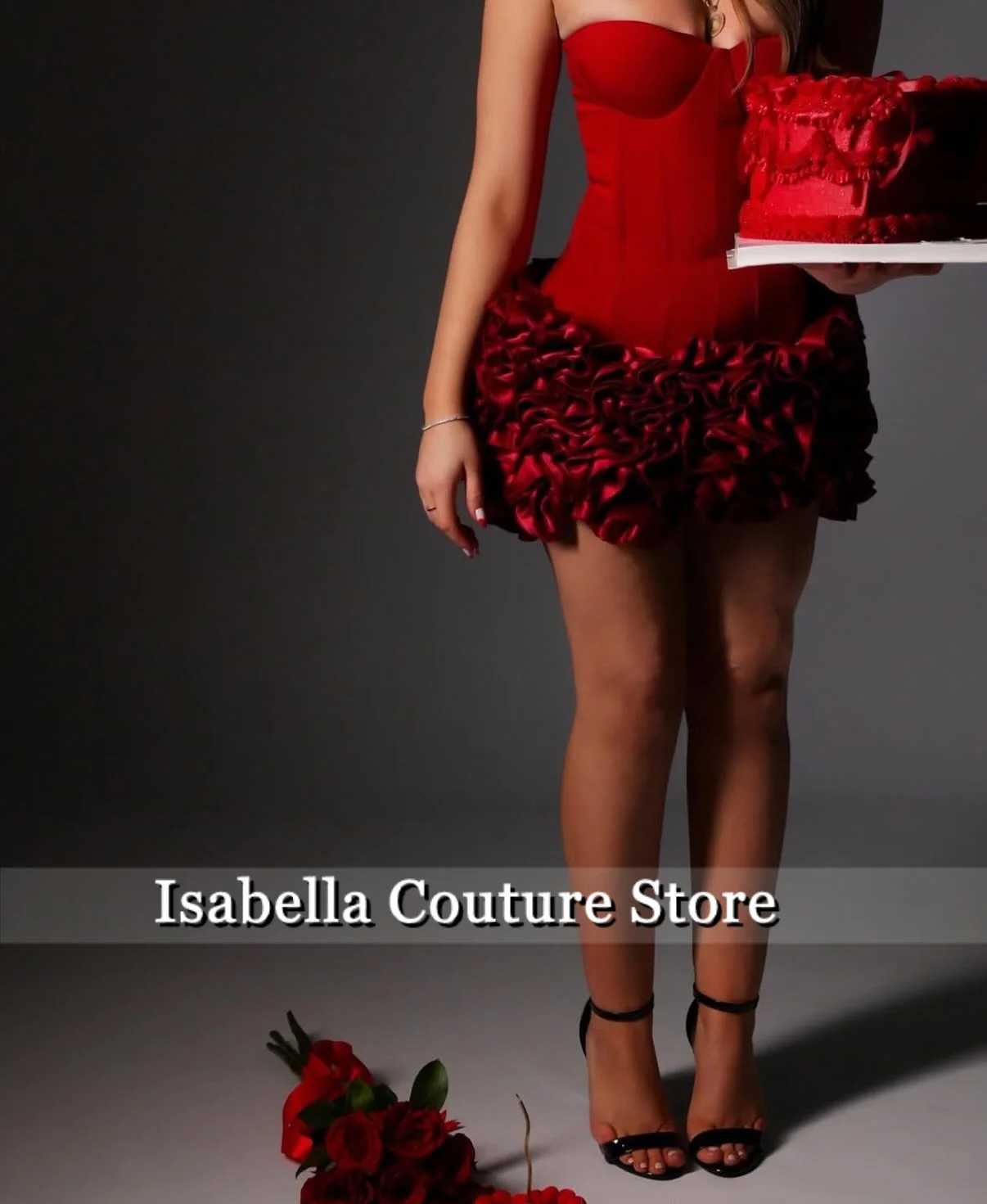 

Rose Red Customized Luxury Short Strapless Evening Dresses Birthday Party Dresses Dubai فساتين سهرة Prom Dress 2025 Customize d