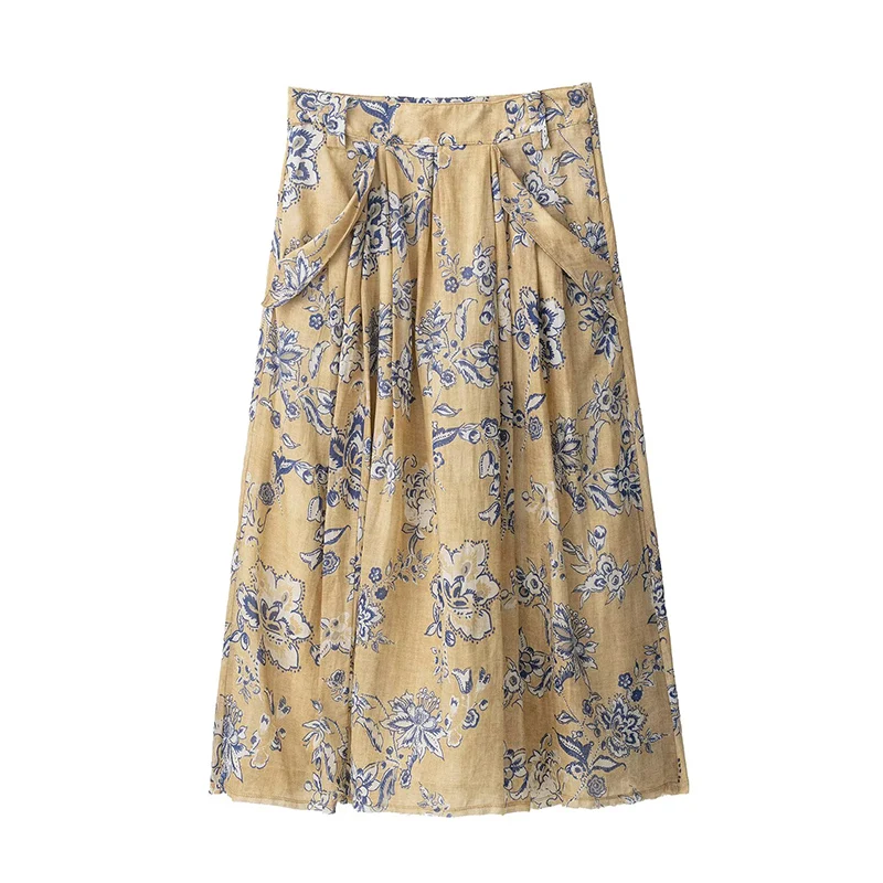 

Chic Elegant Printed Long Skirts For Women Fashion 2025 New Floral Vintage Midi Skirt High Street Casual Holiday Skirts