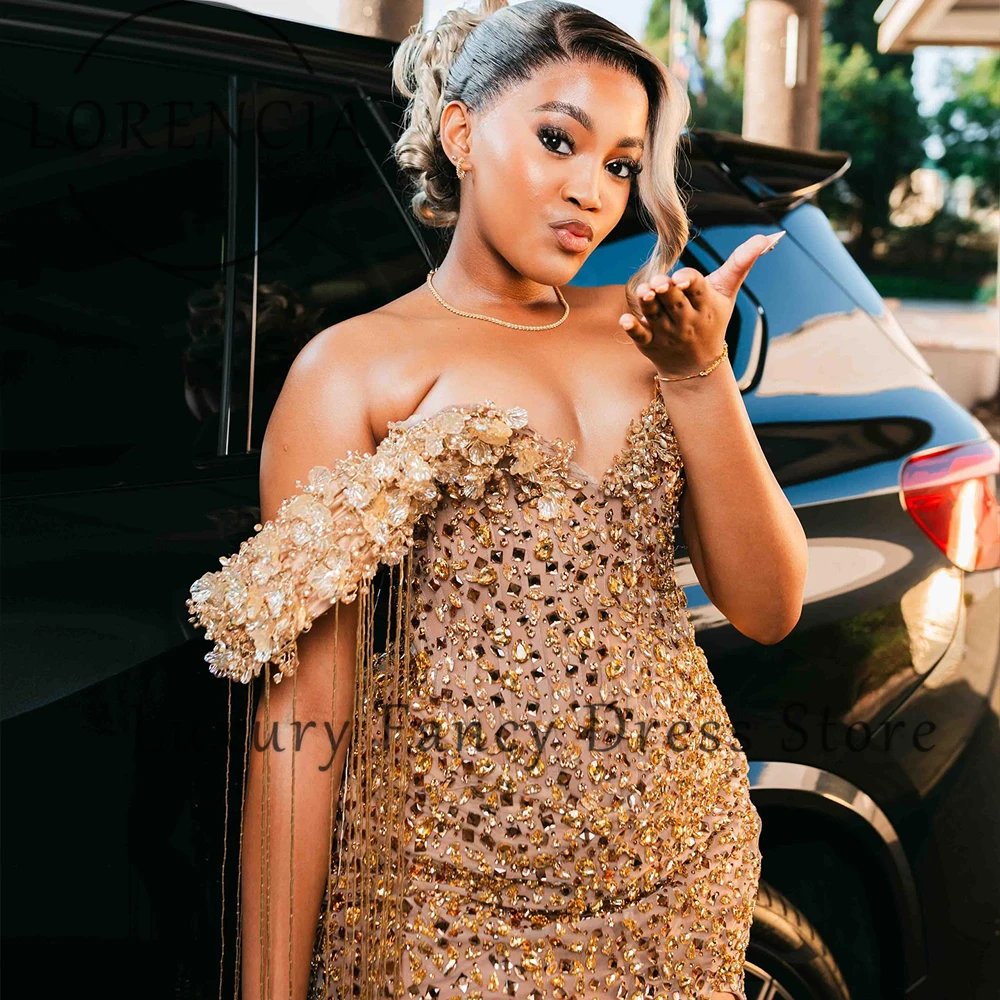 Splendidi abiti da ballo con strass per donna Abiti da sera con sirena monospalla 2025 Nappa personalizzata robe de soiree dubai