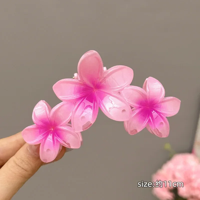 3ps Seaside Summer Flower Hairpin Beach Vacation Back Head Grab Hair Clips Large Shark Clip Plumeria Headwear Hair Accessories image 4
