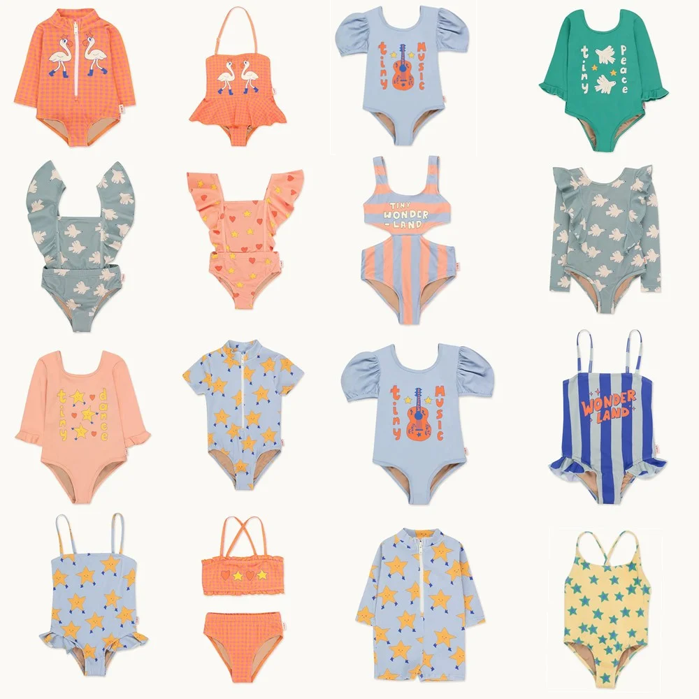 2026 New Summer Girls Boy Swimsuit One Pieces Beach Wear Cartoon Printed Children Bathing Suit Boys Trunks Biquinis