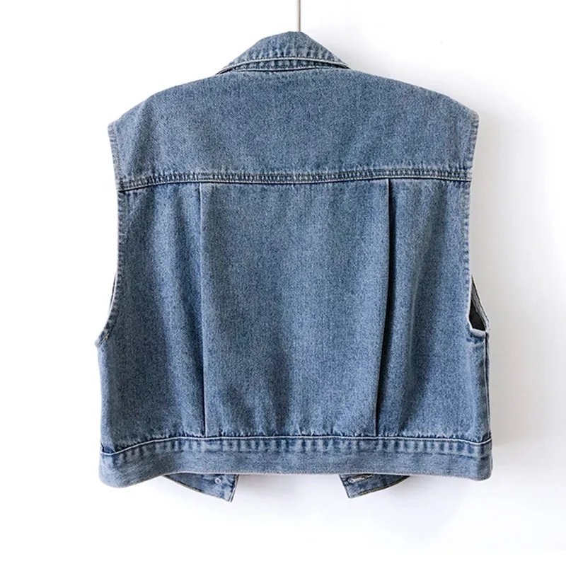 Summer Be All-match High Quality Women's Cowboy Vest Coat Sleeveless Single-breasted Solid Color Ladies Denim Horse Clip Outwear