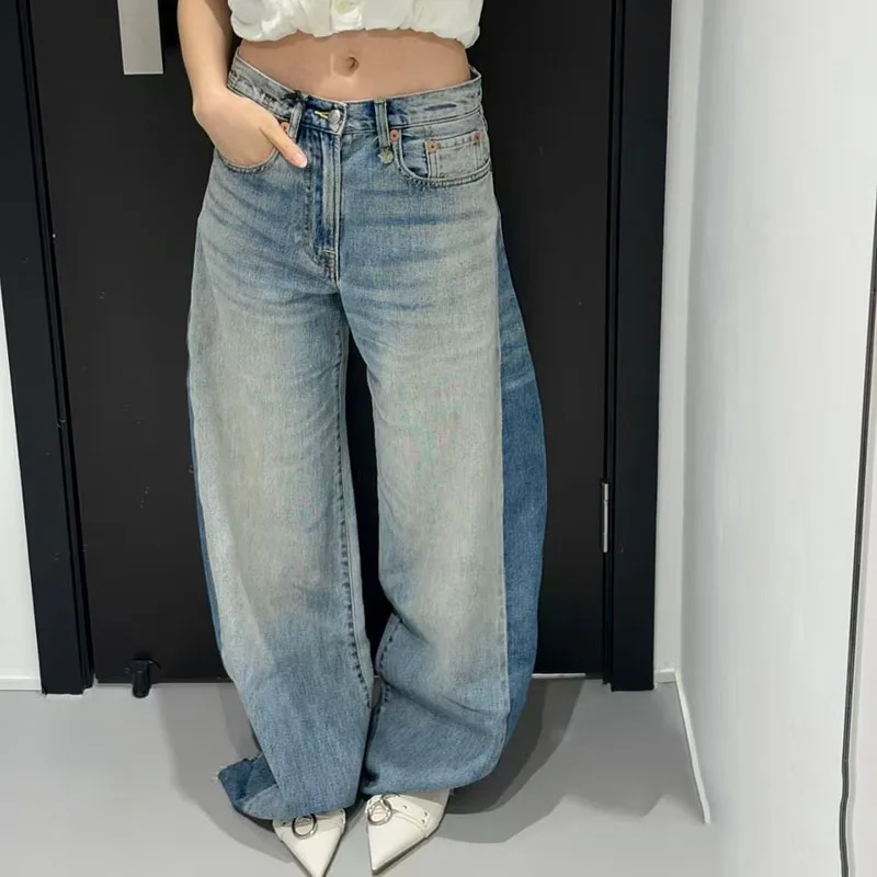 

Girls' color-blocking loose jeans, fashionable and casual Baidu wide-leg pants, high-quality pure cotton long pants, autumn, new