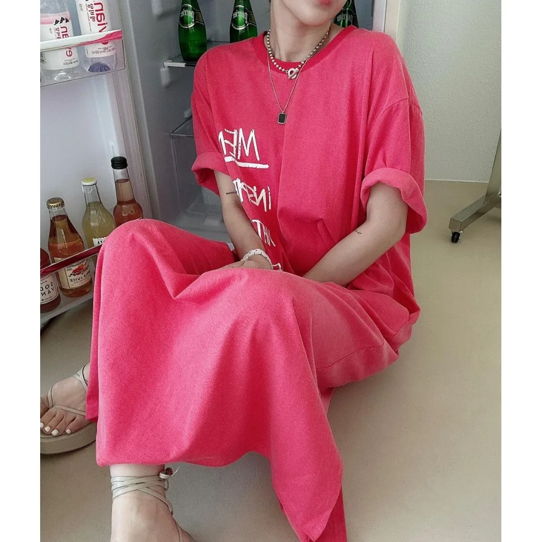 Chic été nouveau ample grande taille paresseux décontracté Dr rond Ne imprimé ort Sve t-shirt Dr coton a-ligne jupe Sle