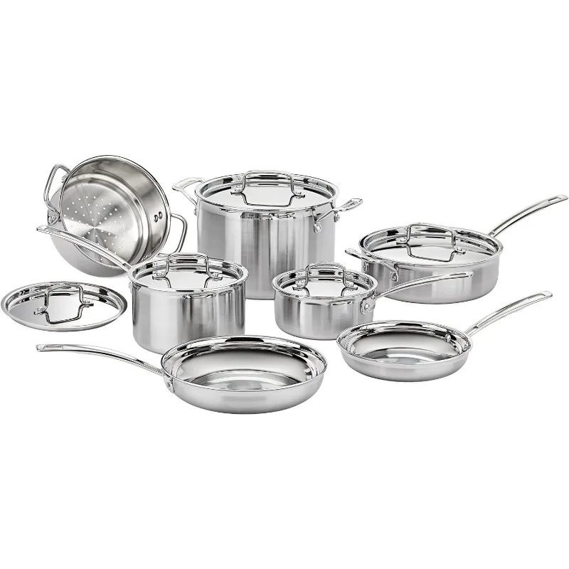 

Кухонная посуда Cuisinart из 12 предметов, MultiClad Pro, трехслойная, серебристая, MCP-12N