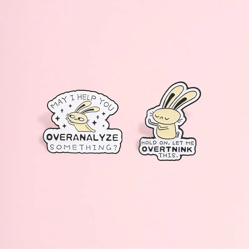 Fun long eared rabbit brooch cartoon contemplation funny rabbit brooch backpack coat decoration badge