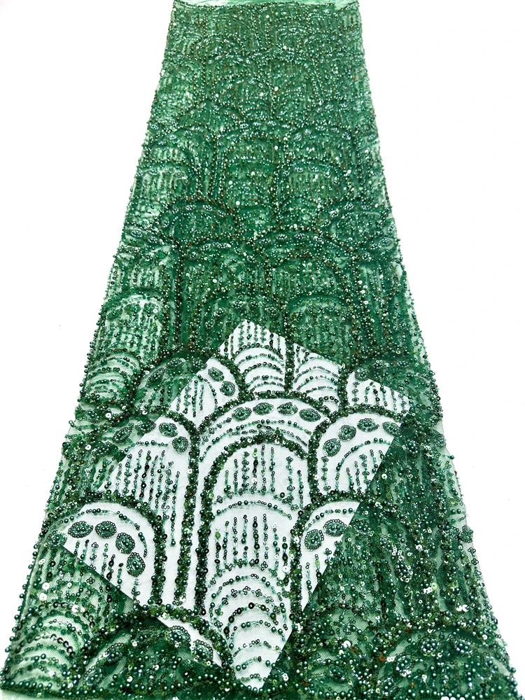 

Роскошное африканское кружево с пайетками, высококачественное, 2026, с тяжелой вышивкой бисером, французский тюль для пошива свадебных платьев, 5 ярдов