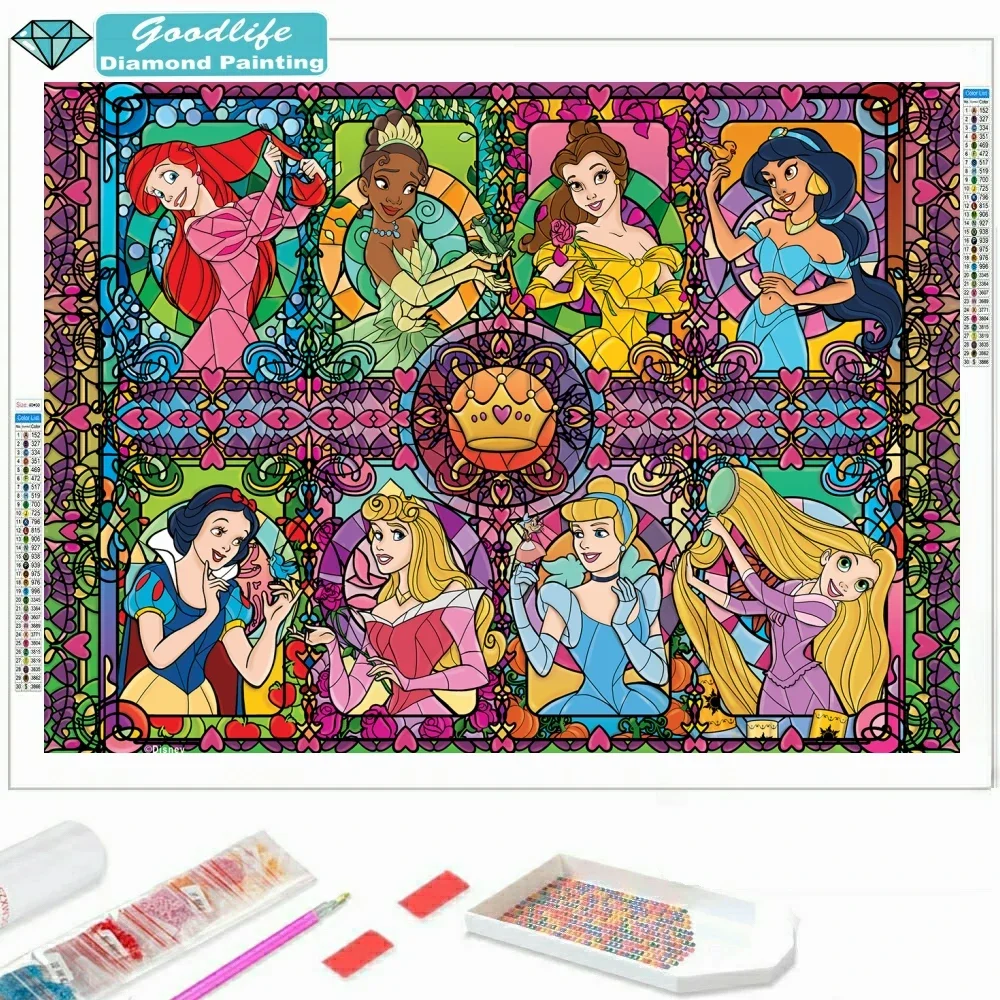 

Stained Glass Disney Princess Diamond Mosaic Embroidery Cartoon 5D DIY Diamond Painting Rhinestone Cross Stitch Children's Gift