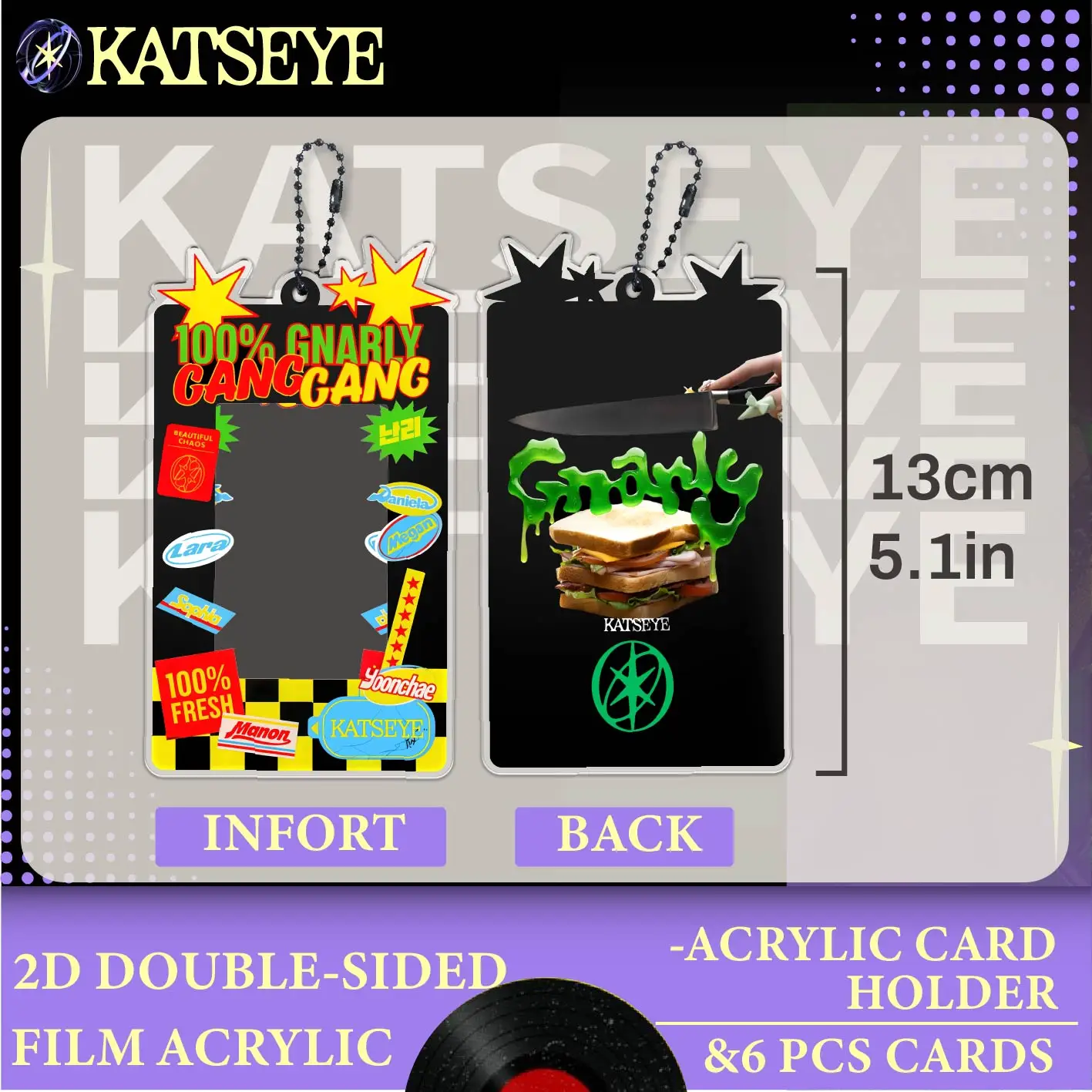 KATSEYE Set，Acrylic Photocard Holder with 6Pcs Polaroid Cards, Manon，Lara，Kpop Group PhotoCard Sleeve，Signature Style Cards