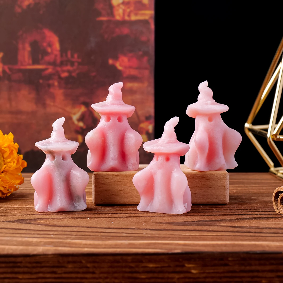 قطع نحت أشباح العقيق الوردي الكريستالي ، مشغولات هالوين ديكورات إبداعية للعطلات المنزلية ، 1 *