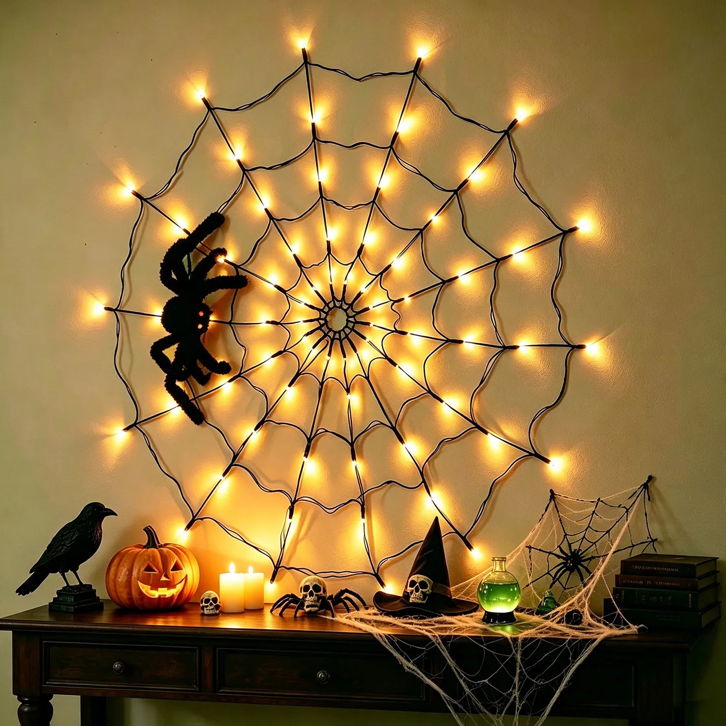 Halloween Decorations, Glowing Spider Web Lights, Strings of Lights, Scene Arrangement, Props, Atmosphere, Bar, Shop Wall