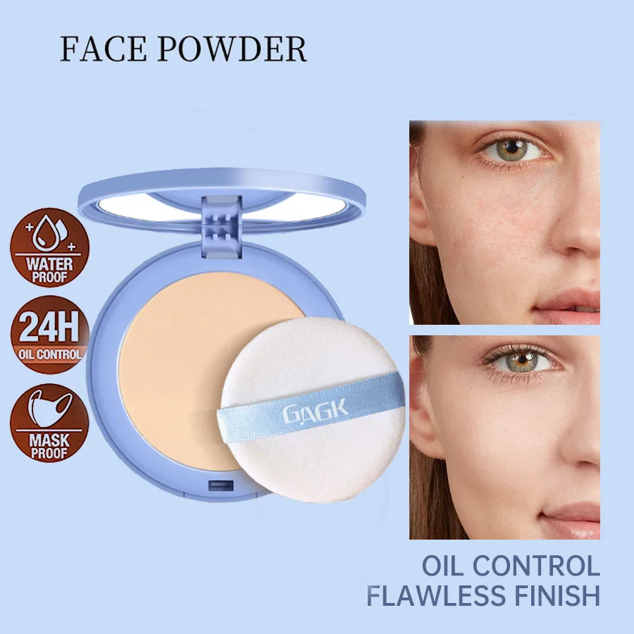 Pó prensado para ajuste facial, controle de óleo, poros invisíveis, à prova d'água, fosco, longa duração, base natural, maquiagem