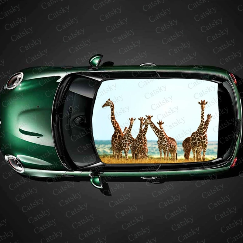 Animal Giraffe Car Roof Sticker Decoration Film Car Decal Hood Vinyl Sticker Graphic Wrap Car Body Protect Accessories GIft