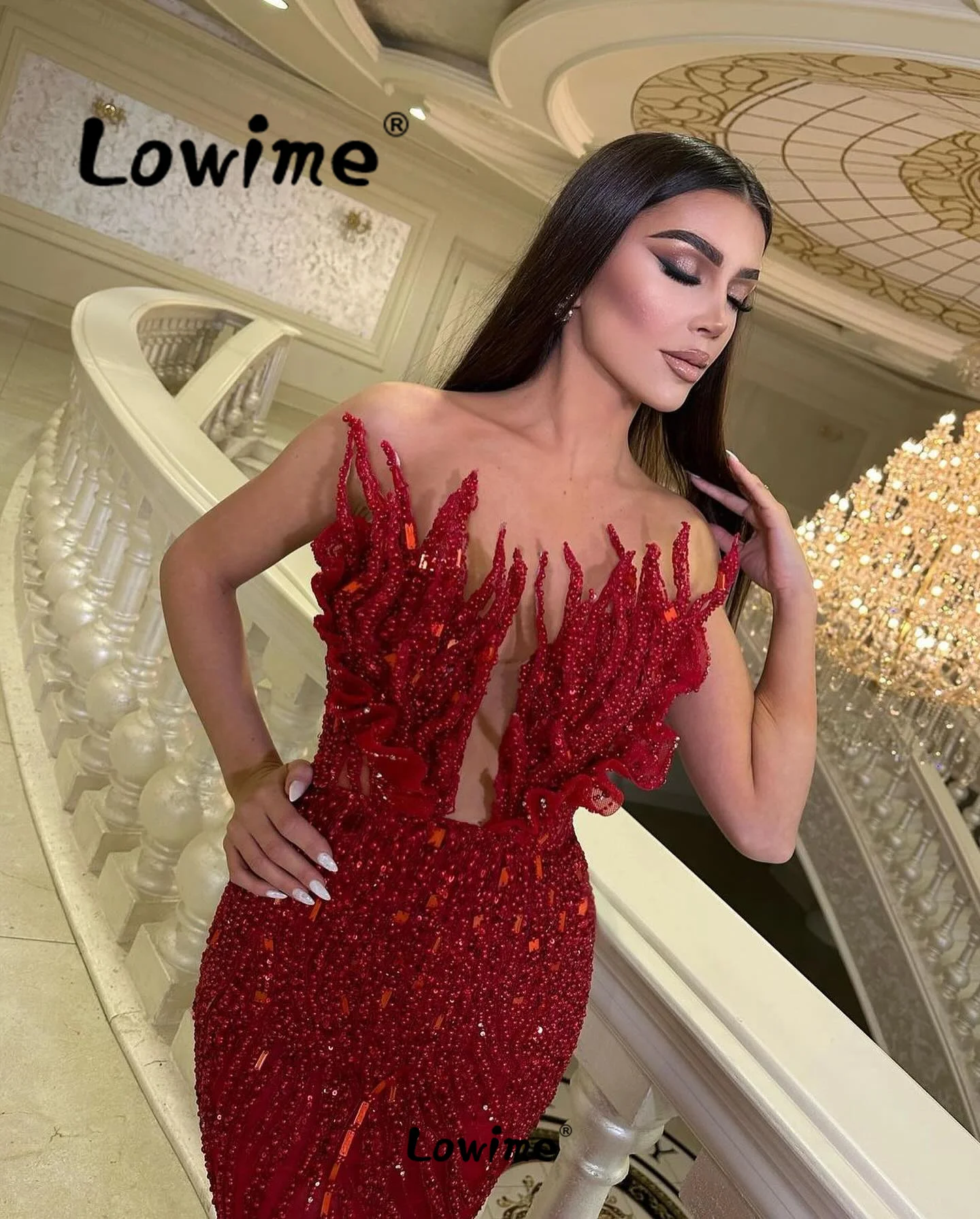 2024 Aso Ebi Crystals Beaded Mermaid Prom Dress Red Green Champagne Evening Gowns Party Second Reception Engagement Dresses Robe