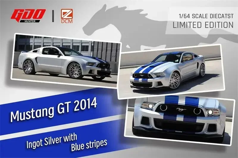 

[Предпродажа] GDO Hunter x DCM 1:64 Mustang GT 2014, NFS, слиток серебра с синими полосками, литая под давлением модель автомобиля