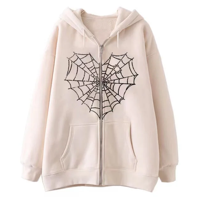 Love Print Street hip Hop Goth Harajuku Y2k black zipper hoodie Woman coat hoodie