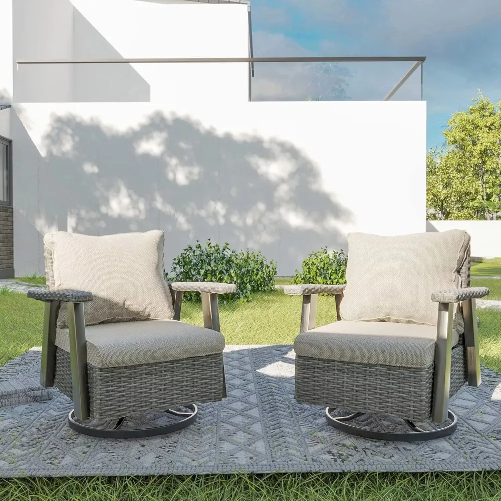 Patio Chair Set  OutdoorRocker Swivel Chair with Ergonomic Structure and Durable Fabric Cushion, Patio Wicker Dining Chair