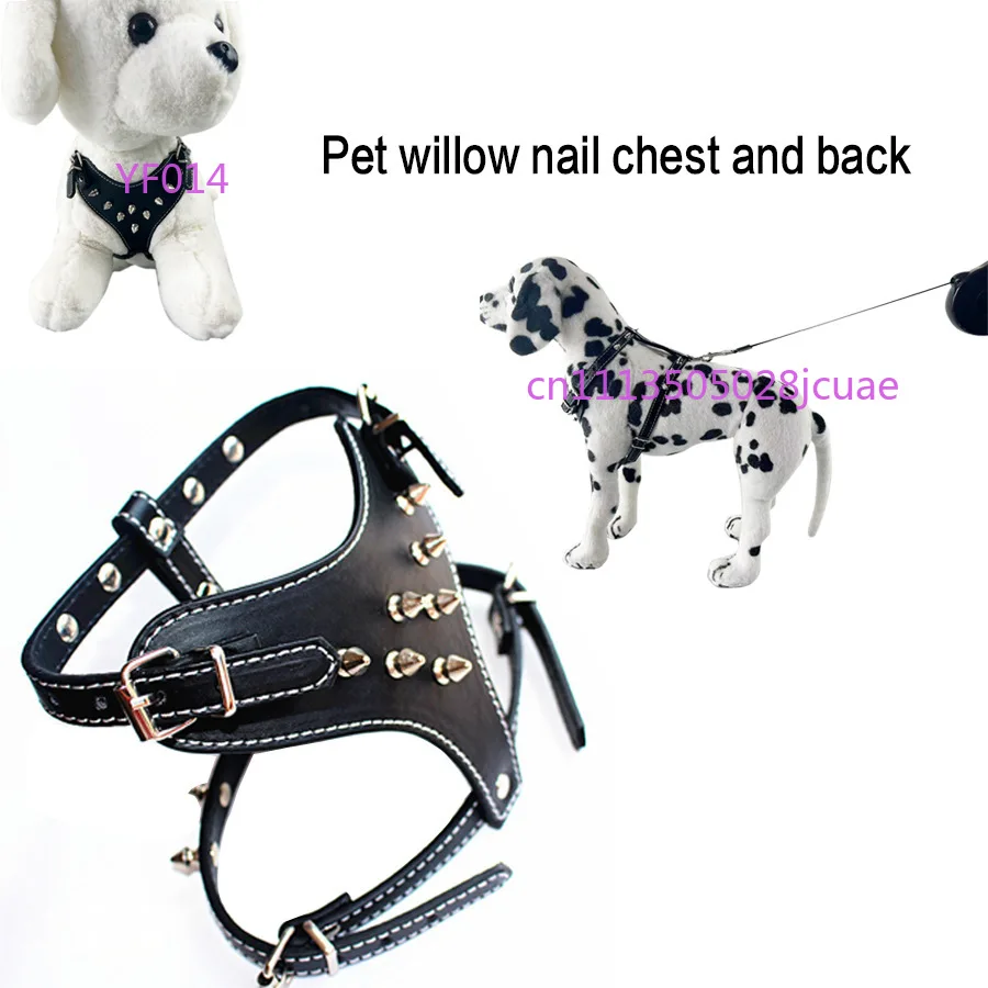 Punk Style Rivet PU Leather Dog Collar Anti Bite Pet Traction Chest Harness Adjustable Outdoor Walking Dog Accessories