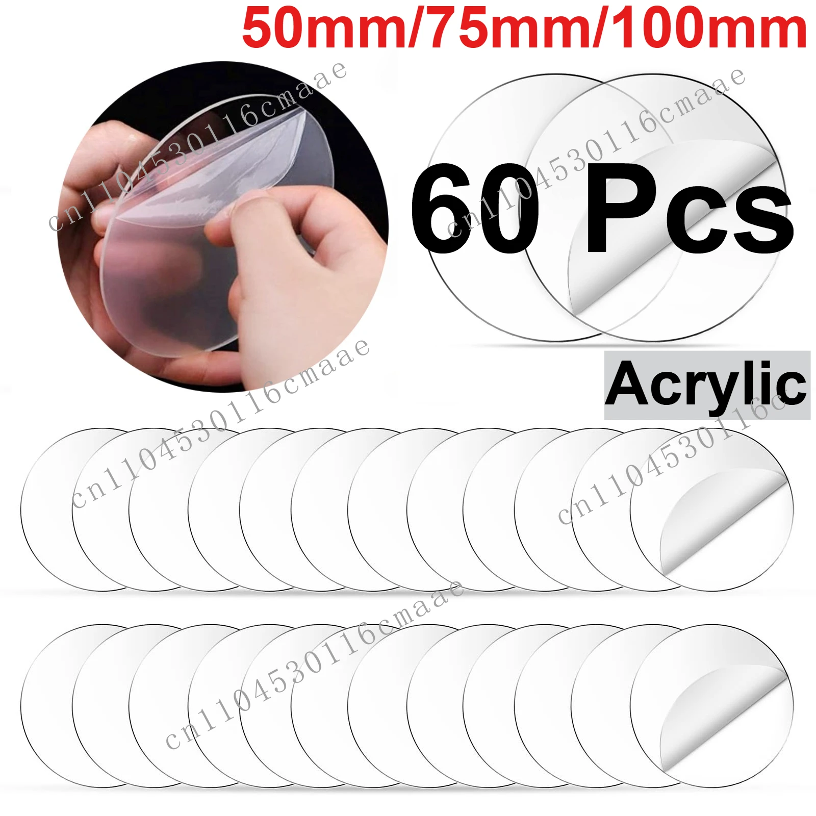 NEW 60pcs 50/75/100mm Transparent Acrylic Sheet Circle,1mm Thick Plexiglass Discs Panel, Clear Plastic Blank Board For  Ornament