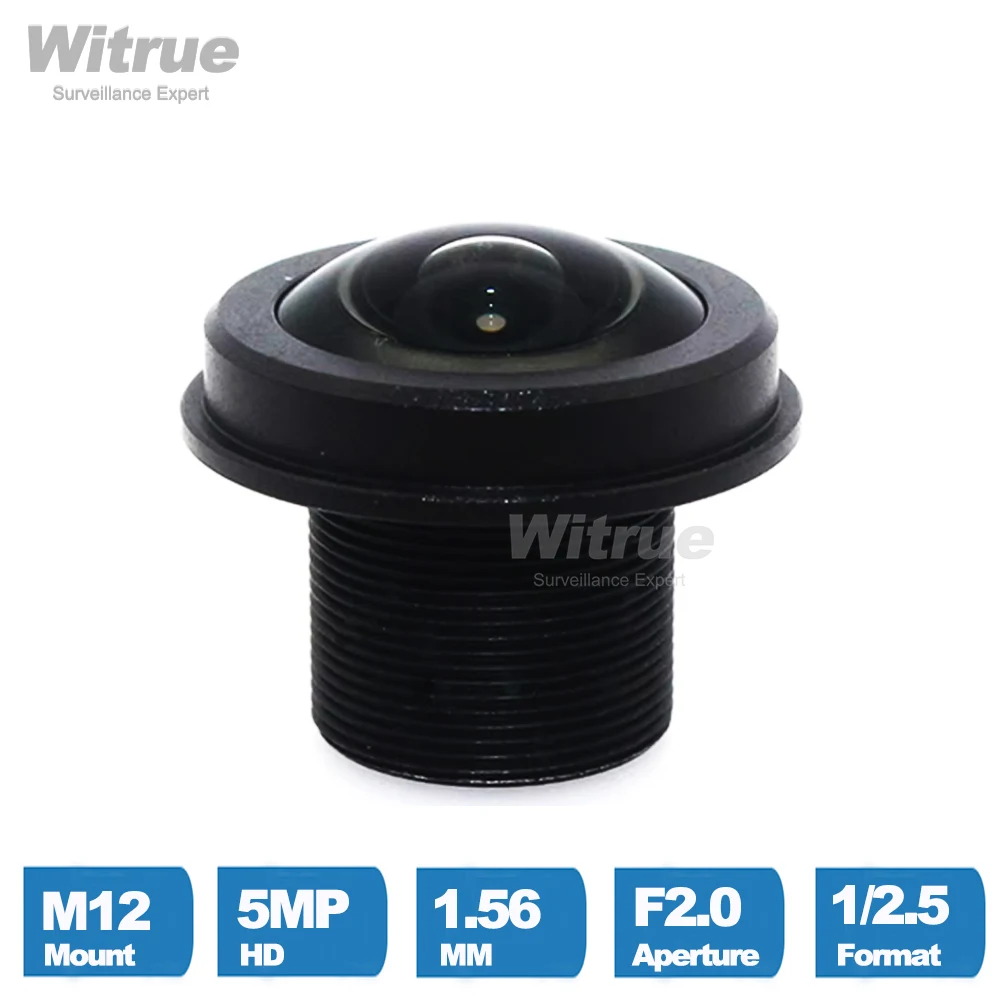 

Witrue Fish Eye Lens 5 Mega Pixel 1.56mm F2.0 1/2.5" 180 Degree M12 Mount Lens for Video Surveillance Security Cameras