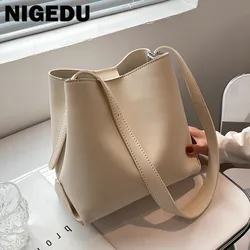 Borsa a tracolla a secchiello da donna in pelle PU borse da donna di lusso in tinta unita di marca borse a tracolla femminili Casual bolsas totes