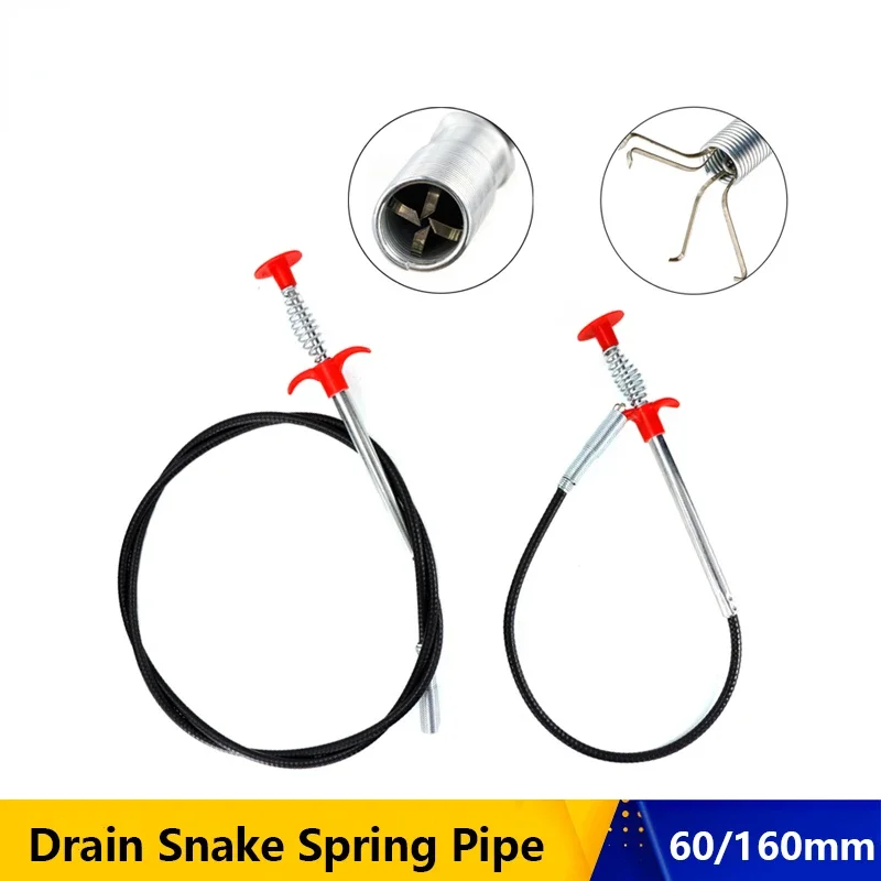 60cm Spring Pipe Dredging Tool Metal Wire Drain Cleaner Stick Sewer Dredge Pipeline Hook Clog Remover Cleaning Tool Kitchen Sink