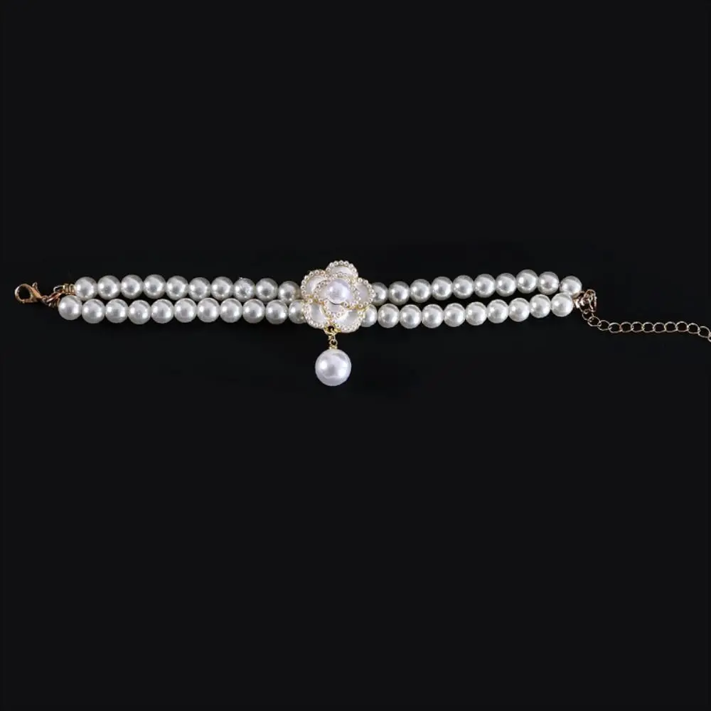 Double Layer Pearl Pet Necklace Sweet Flower Pendant Pet Pearl Collar Adjustable Dog Princess Necklace Birthday Party