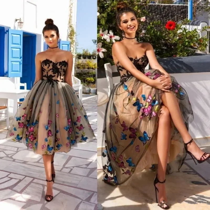 

2025 реальные фотографии, платье для выпускного вечера, красочное вечернее платье с бабочкой, милое кружевное вечернее платье с аппликацией, вечерние платья на шнуровке