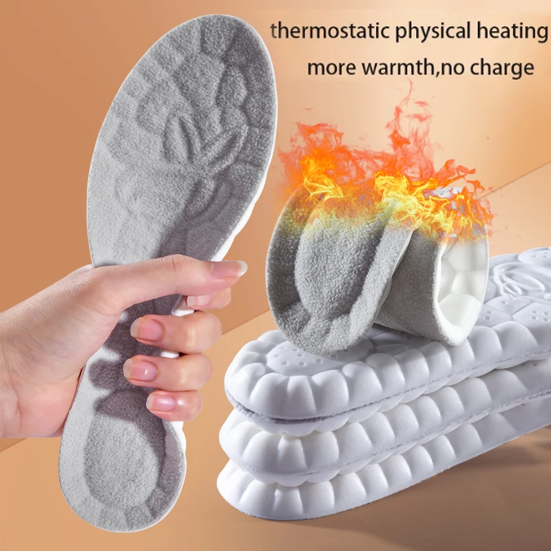 1 Pair Self Heated Thermal Insoles for Feet Winter Thermal Thicken Wool Memory Foam Shoe Pads Men Women Sports Shoes Self-heat