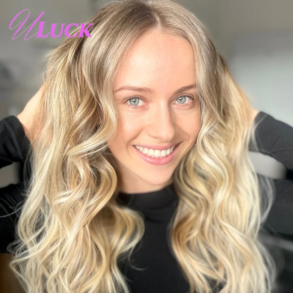

Uluck Honey Blonde Colored 13x6 Lace Frontal Wig 100% Real Human Hair Wigs 180% Density Preplucked Ready To Wear For White Women
