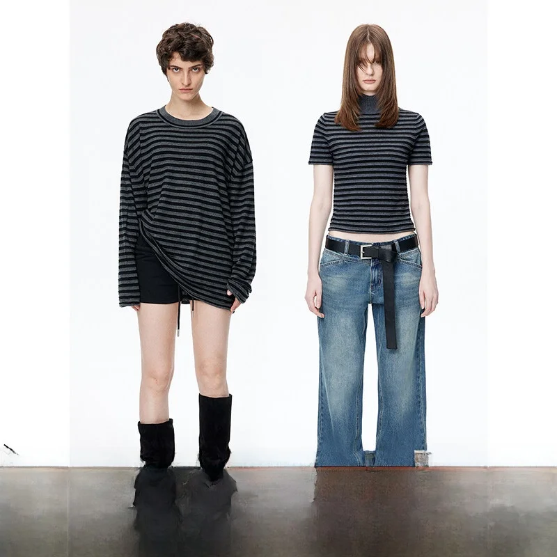 

Loala Office Women's Knitted Woolen Long Sve round Ne Striped Top Casual Sle Regular Fit Polyester Fiber Blend