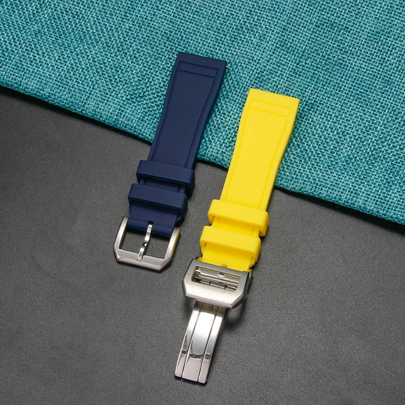 حزام ساعة رجالي مقاوم للعرق عديم الرائحة من المطاط الفلوري لساعة IWC Pilot's Le Petit Prince Mark إبرة بإبزيم قابل للطي