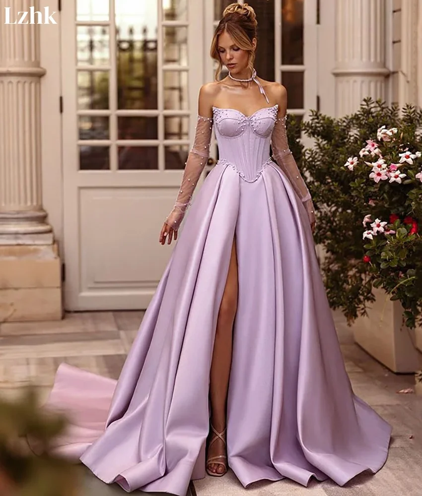 تخصيص رشيقة الساتان الديكور انفصال كم ألف خط مساء اللباس جودة عالية الحبيب الطابق طول الحفلة الراقصة