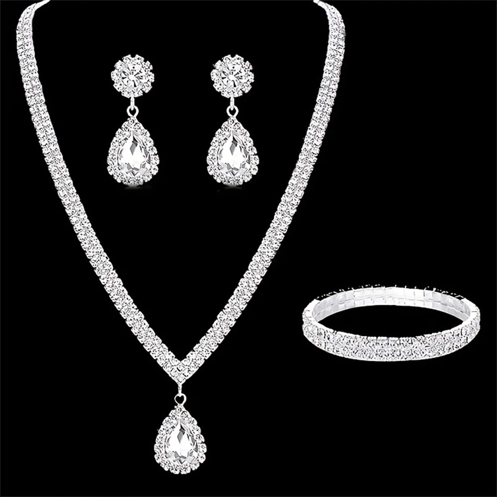 Temporada de casamento moda feminina cobre garra corrente gota de água colar brincos pulseira conjunto de jóias casamento banquete festival presente