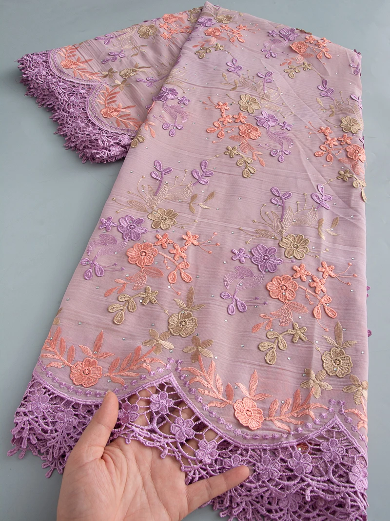 

Хлопковая швейцарская кружевная вуаль с вышивкой, новейшая нигерийская кружевная ткань 2025 года с камнями, вечерние платья для женщин, 5 ярдов 4575