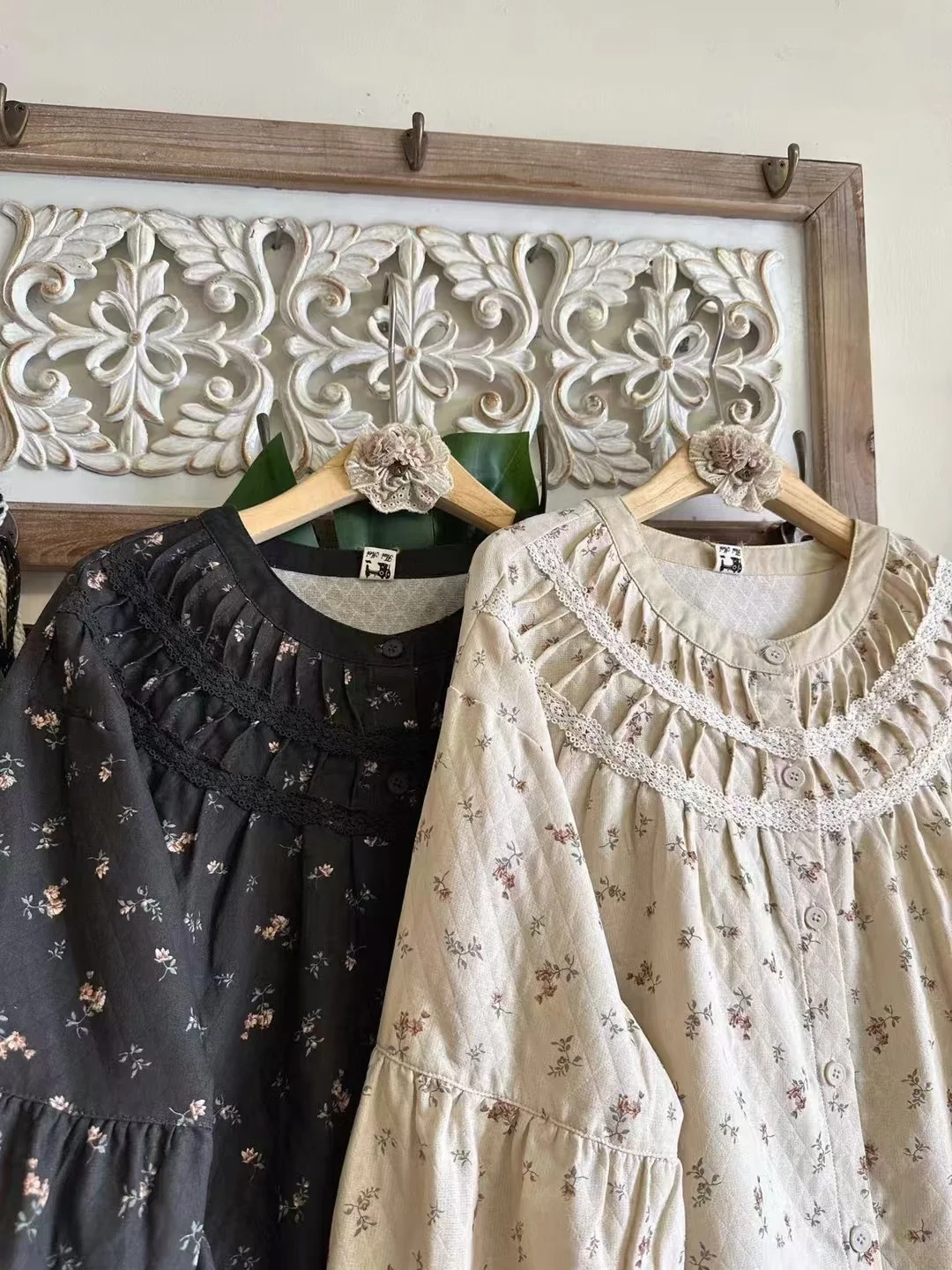 

Loose Cotton Linen Long Sve round Ne Floral Print irt Women's Autumn Faion Sweet Japanese Sle Top Breathable Skin-...