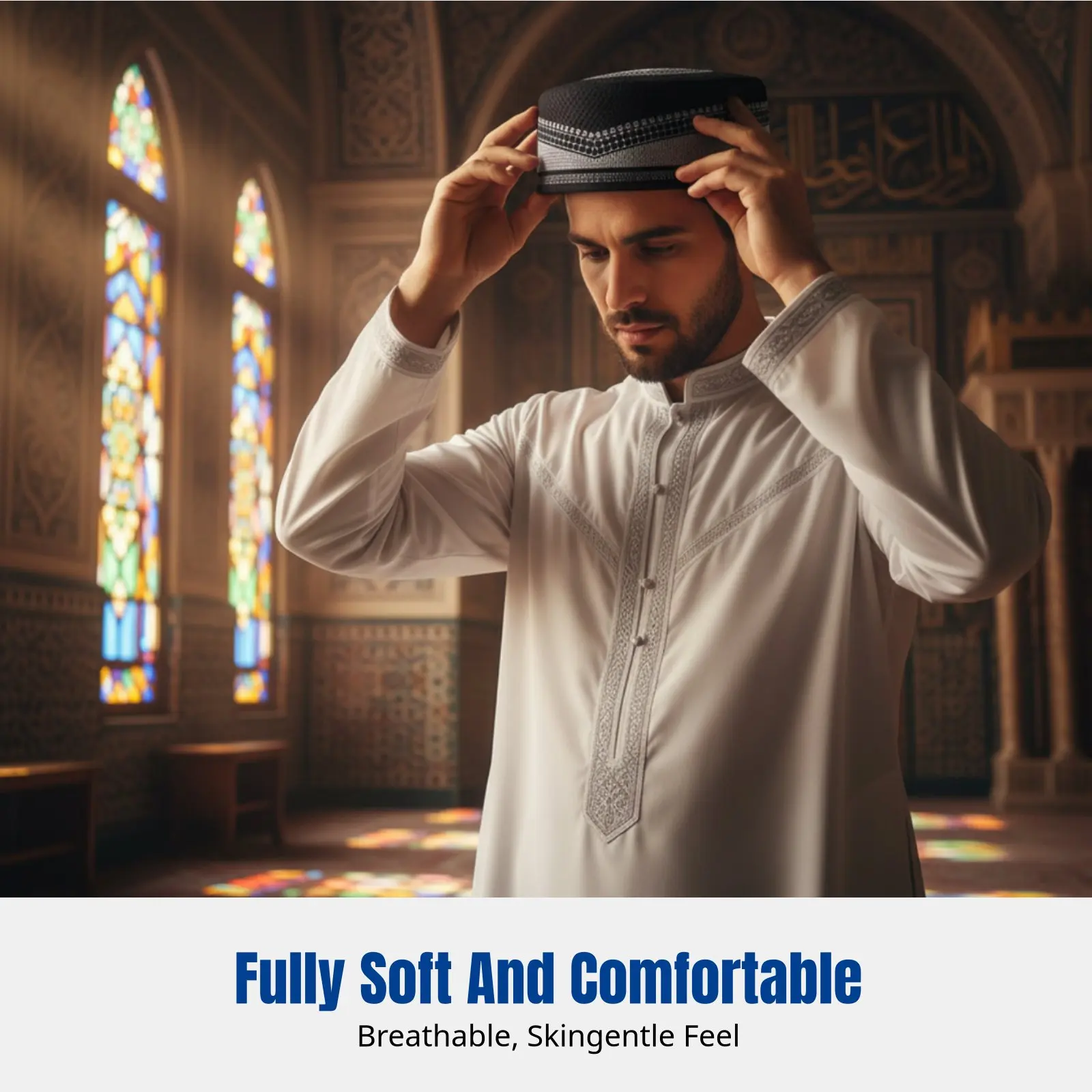 

Вышитая саудовская молитвенная шапка для мужчин, жесткая, с плоским верхом, в полоску, для этнических танцев, зимняя