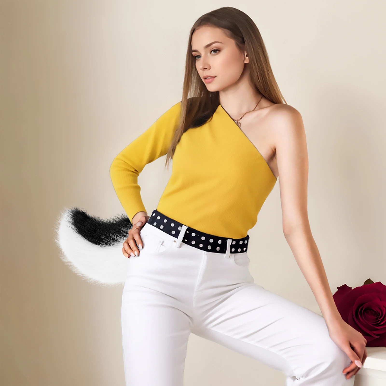 Kunstpelz Furry Animal Bunny Tail Plüsch für Halloween Ostern Party Cosplay Kostümzubehör – Detail 5