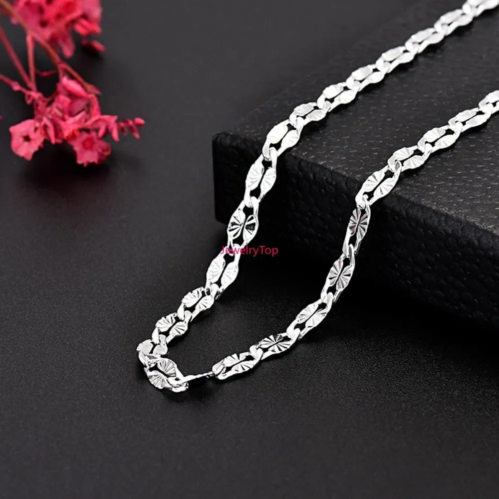 Collares de plata de ley 925 para hombre y mujer, cadenas planas personalizadas de 4MM, joyería para fiesta de boda, regalos de vacaciones, marcas populares