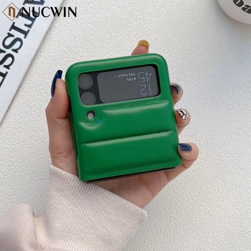 Fashion Brand Down Jacket Leather Case For Samsung Galaxy Z Flip 6 5 4 3 Z Flip6 Flip5 Flip4 Soft Silicone Shockproof Back Cover