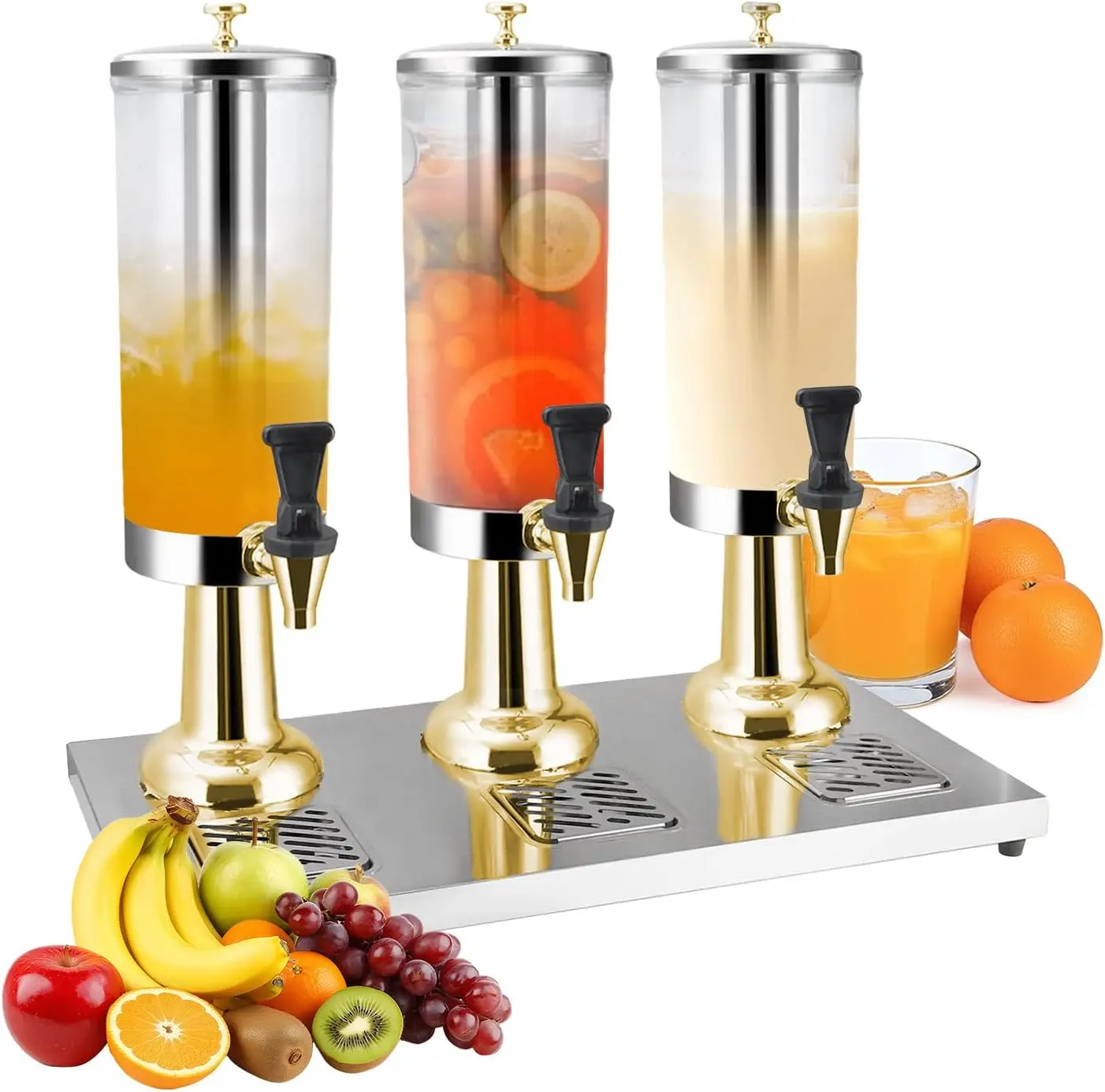 

Hot and Cold Beverage Dispenser with Stand, 2.38 Gallon All-in-One Commercial Drink Dispenser with Ice Core&Stainless Steel Drip