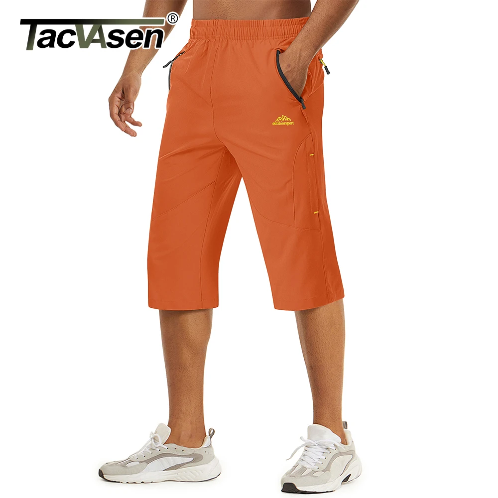 TACVASEN Summer 3/4 Length Quick Dry Mens Capri Shorts Hiking Camping Mountain Work Shorts Zipper Pocket Outdoor Fishing Shorts