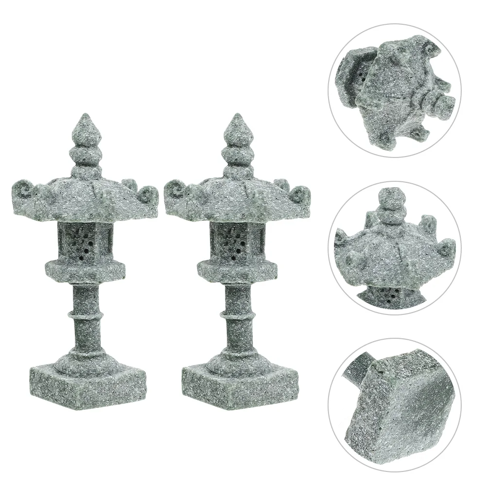 2 Pcs Chinese Temple Statue Japanese Tower Light Decoration Pagoda Zen Garden Stone Model